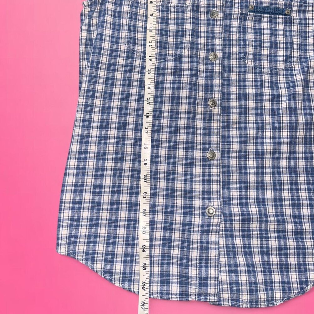 Vintage blue & white plaid button up blouse - Picture 8 of 8
